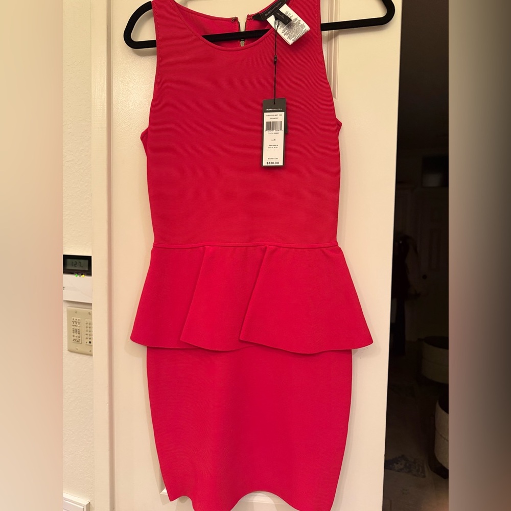 BCBG MaxAzria Size Small Vibrant Red Peplum Mini Dress BNWT